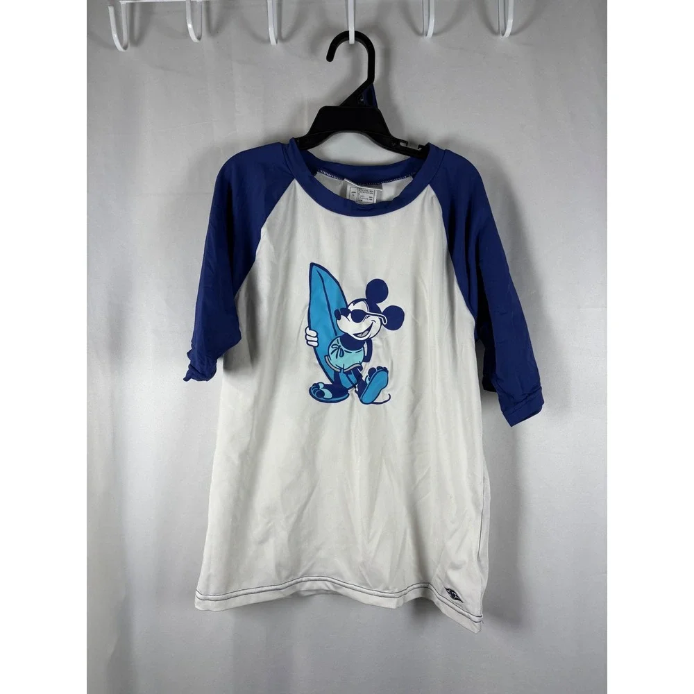 Disney Cruise Line‎ Mickey Mouse Surfing Rash Guard Kids Large Blue White Raglan